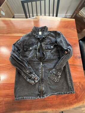 Thereabouts Black Acid Wash Denim Full Zip Utility Shirt Jacket Size L 14H/16H